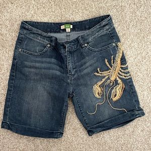 Embroidered lobster denim shorts - Anthropology